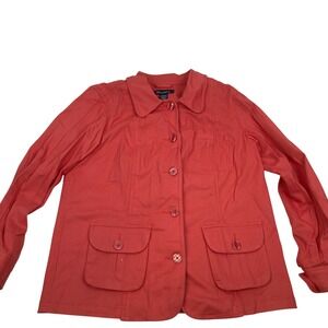 DENIM & CO Coral Pink Button Front Jacket‎ Blazer Women's Medium Pockets